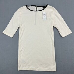 Ann Taylor Womens XS Cream Black Contrast Bow Back Elbow Sleeve Cotton Top NWT